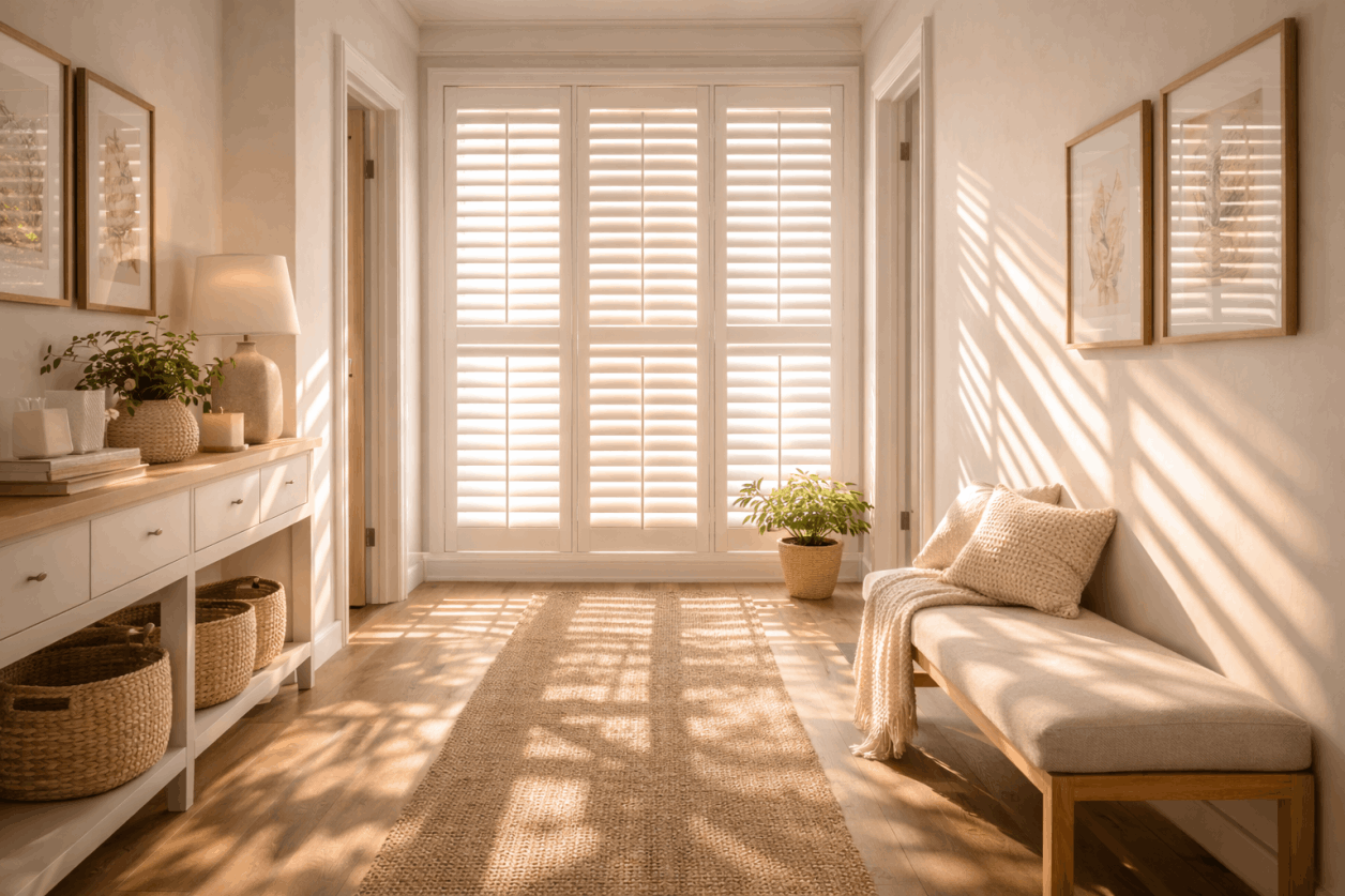 Full height shutters installed in hallway control temperature in your home