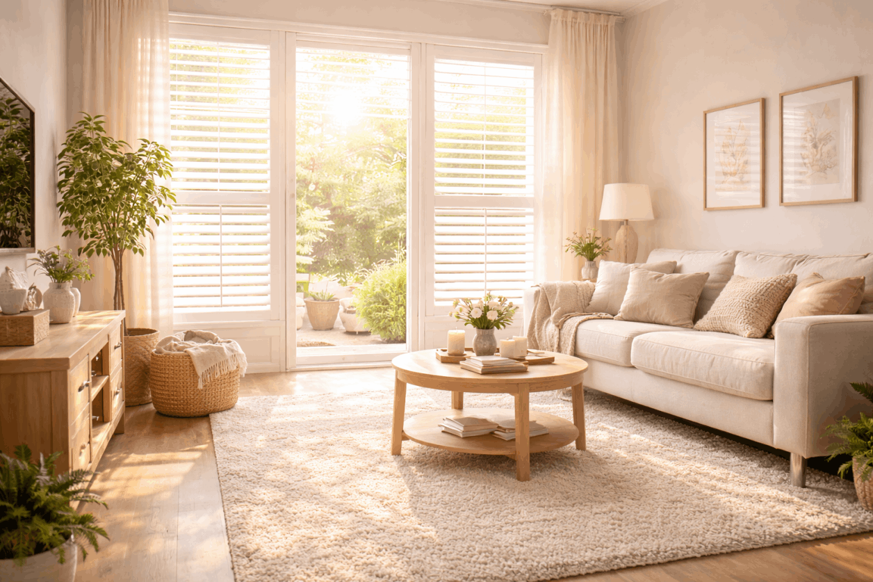 Interior shutters fitted to windows to improve home energy efficiency